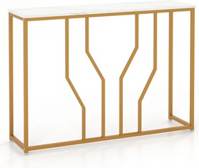 Mesa de console dourada de 48" com tampo de mármore branco falso - Branco