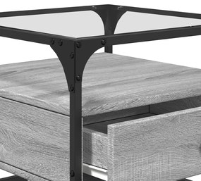 Mesa de centro c/ topo de vidro 50x50x45 cm cinza sonoma aço