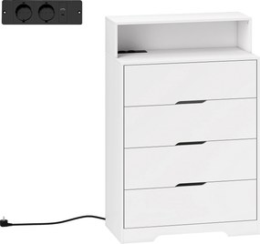 HOMCOM Cómoda com 4 Gavetas e Estação de Carregamento com Porta USB Porta USB-C Prateleira Aberta 80x40x120 cm Branco | Aosom Portugal