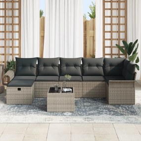 Conjunto de Sofás de Jardim de 8 Peças com Almofadas Cinza Vime Poliés
