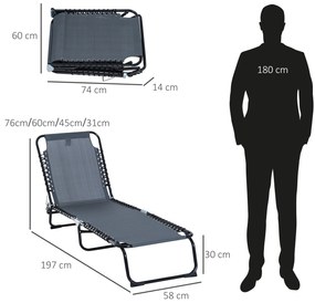 Outsunny Espreguiçadeira de Jardim Dobrável e Ajustável com 4 Posições
