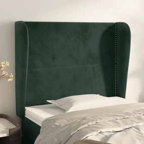 Cabeceira cama c/ abas veludo 103x23x118/128 cm verde-escuro