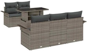 Conjunto de Sofás de Jardim com 6 Peças e Almofadas Cinza em Rattan Si