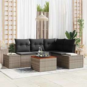 vidaXL Conjunto de Sofá de 5 Peças com Almofadas Cinza Rattan Poliéster Acácia