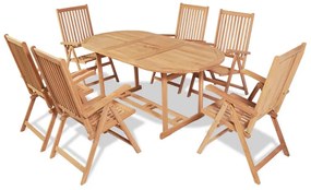 Conjunto Jantar Exterior c/ Cadeiras Dobráveis Teca Maciça (7 pcs)