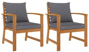 Cadeiras jardim 2 pcs c/ almofadões cinza-escuro acácia maciça