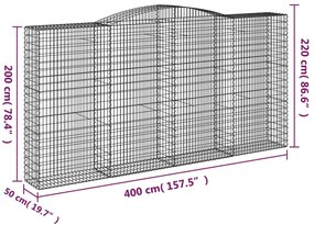 Cestos gabião arqueados 4pcs 400x50x200/220cm ferro galvanizado