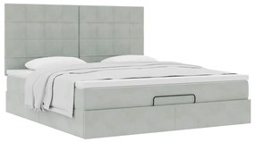 Estrutura cama otomana colchões 180x200cm veludo cinzento claro