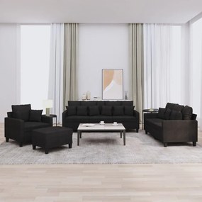 4 pcs conjunto de sofás com almofadas tecido preto