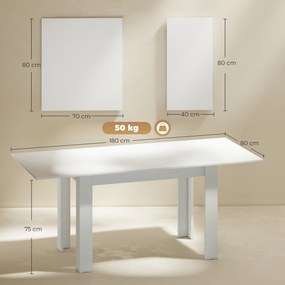 Mesa de jantar extensível 140-180 x 80 cm (CADEIRAS NÃO INCLUIDAS), mesa de cozinha retangular, para 6-8 pessoas, branca