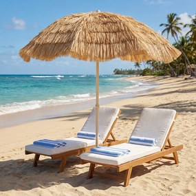 Guarda-sol de praia com Ø 1,85 m, guarda-sol grande inclinável, estilo havaiano, altura do mastro ajustável, saco de transporte, cor cáqui