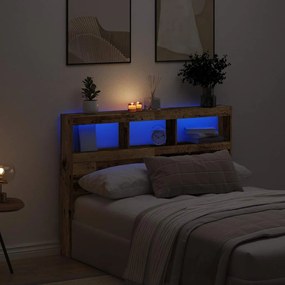 vidaXL Armário de cabeceira com luzes LED 140x17x102cm madeira velha
