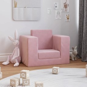vidaXL Sofá-cama infantil de pelúcia rosa
