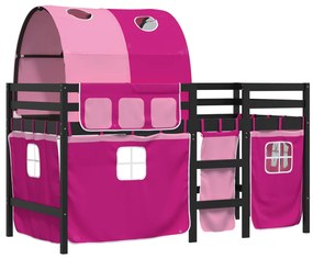 Cama alta para criança com túnel 90x200 cm pinho maciço rosa