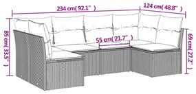 6 pcs conjunto de sofás p/ jardim com almofadões vime PE bege
