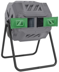 Outsunny Compostor de Tambor Giratório com Capacidade 160L de Dupla Câmera e Ventilação para Resíduos 71x65x96 cm Cinza e Verde | Aosom Portugal