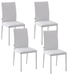 HOMCOM Conjunto de 4 Cadeiras de Sala de Jantar Estofadas com Pés de Metal Cadeiras Modernas para Cozinha Carga Máxima 41x50x91cm Branco