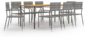 vidaXL 9 pcs conjunto de jantar para jardim vime PE antracite