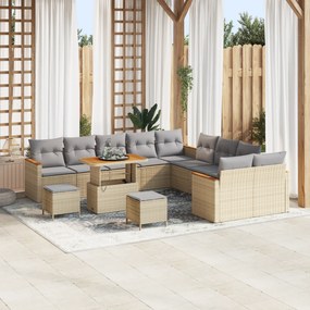 Conjunto de Sofá de Jardim vidaXL com 13 Peças e Almofadas Bege Rattan Acácia