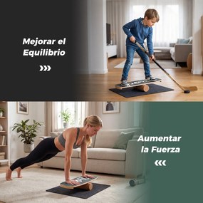 Prancha de equilíbrio em madeira com rolo de cortiça, superfície antiderrapante, travões para surf, crianças e adultos, capacidade de carga de 100 kg,