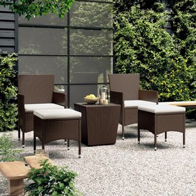 vidaXL 5 pcs conj. bistrô de jardim vime PE e vidro temperado castanho