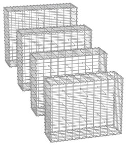 Cesto de gabião 100 x 80 x 30 cm 4 Peças conjunto prata