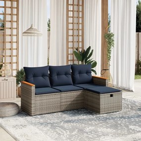 vidaXL 4 pcs conjunto sofás p/ jardim c/ almofadões vime PE cinzento