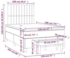 Cama boxspring com colchão 120x200 cm veludo cinzento-escuro