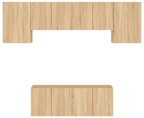 6 pcs móveis de parede p/ TV derivados madeira carvalho sonoma