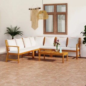 vidaXL 6 pcs conj. lounge jardim c/ almofadões cor creme acácia maciça
