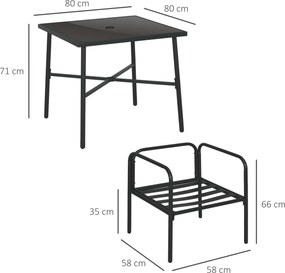 Conjunto de jardim com mesa e cadeiras (5 peças): 1 mesa de jantar quadrada e 4 cadeiras, com 4 almofadas