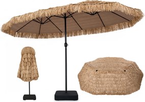 Guarda-sol Duplo, 450 x 270 x 252 cm, com Base, Castanho