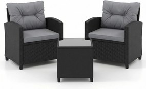 Conjunto de 2 Cadeiras de Jardim e Mesa Auxiliar, 44,5 x 44,5 x 45 cm, Ratan de PE Entrançado, almofadas Cinzentas