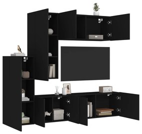 vidaXL 5 pcs móveis de parede p/ TV derivados de madeira preto