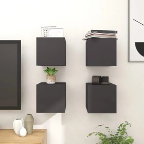 vidaXL Móvel de TV de parede 4 pcs 30,5x30x30 cm cinzento brilhante