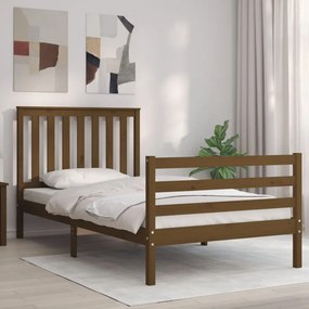 Estrutura cama cabeceira 100x200cm madeira maciça castanho-mel