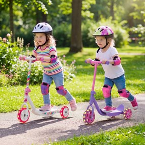 Trotinete Infantil de 3 Rodas, 56 x 32 x 59 cm, Rodas Luminosas LED, Rosa