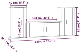 Conjunto móveis de TV 3 pcs madeira processada cinzento cimento