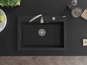 Mexen Elix lava-louça de granito de 1 bacia 700 x 500 mm, preto, sifão cromado - 6526701005-77