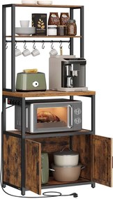Armário de cozinha com tomadas e ganchos 40 x 60 x 170 cm Castanho vintage + Preto