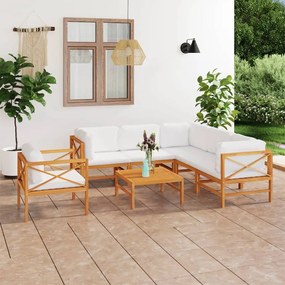 vidaXL 7 pcs conj. lounge de jardim + almofadões cor creme teca maciça