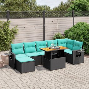 vidaXL 8 pcs conjunto de sofás p/ jardim c/ almofadões vime PE preto