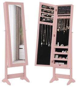 Armário de joias autônomo com espelho, baú de joias, armário de armazenamento de cosméticos, 3 posições ajustáveis, roxo