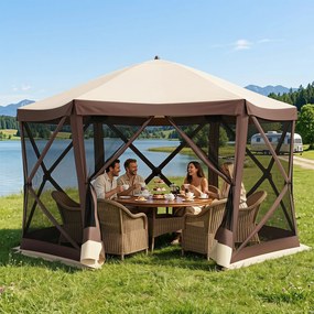 Tenda de Jardim Hexagonal, 355 x 300 x 230 cm, Montagem Rápida, Castanho