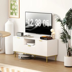 Móvel para televisão 120 x 39 x 54 cm, para televisão de 50 polegadas com 2 portas com fecho suave, gaveta e compartimento aberto, branco