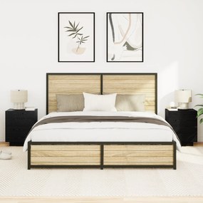 Cômodas de Cabeceira com Luzes LED 2 pcs Carvalho Preto 45x40x55 cm