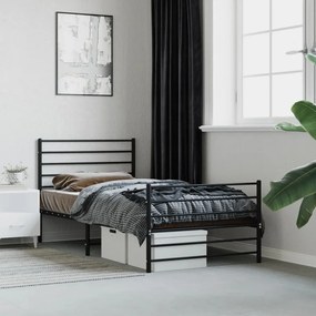 vidaXL Estrutura de cama com cabeceira e pés 75x190 cm metal preto