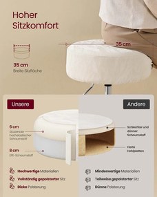Banco para toucador com altura ajustável e rotação de 360°, branco creme