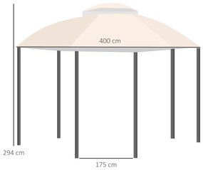 Outsunny Pérgola de Jardim Hexagonal 4x4m Pérgola de Exterior com Teto