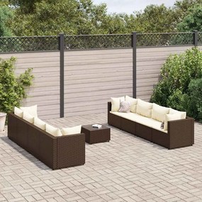 vidaXL 9 pcs conjunto lounge jardim c/ almofadões vime PE castanho